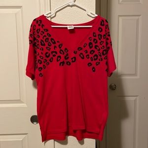 Victoria secret pink v neck top with cheetah print